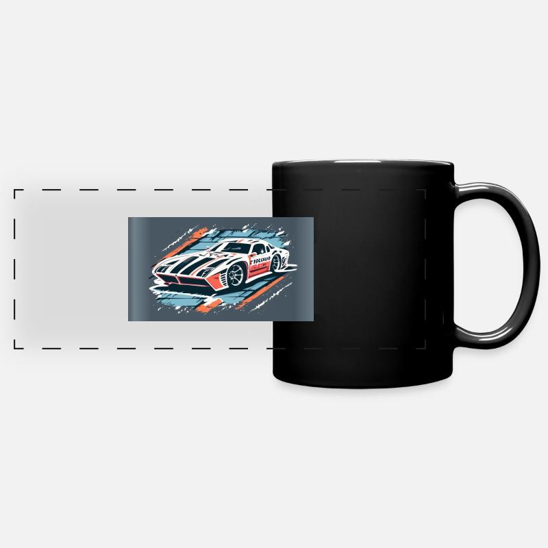 Voiture de course Blanc-Rouge - Mug panoramique uni - noir