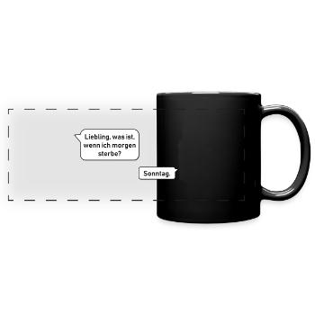 Lustiger Spruch Mann & Frau - Panorama-Tasse farbig - Schwarz - Vorne