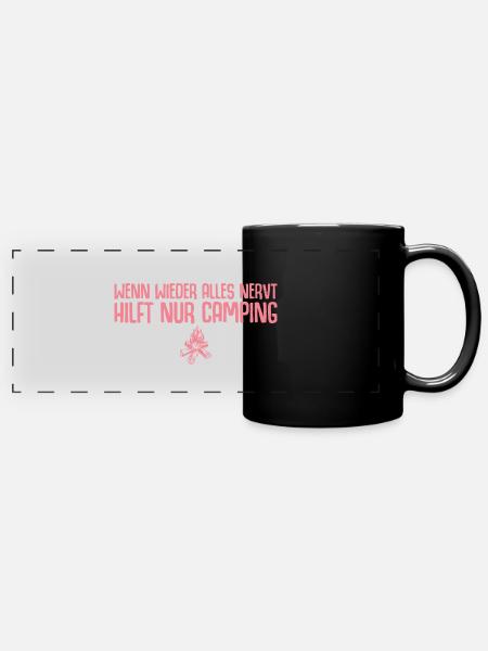 Camping Campingplatz Wohnwagen Camperin - Panorama-Tasse farbig - Schwarz
