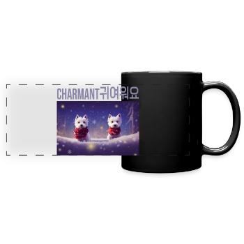 Adorable snowy white westie dogs under the snow - Full Colour Panoramic Mug - black - Front