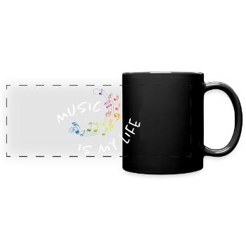 La musique est ma vie - partition aquarelle colorée - musique - Mug panoramique uni - noir - Devant