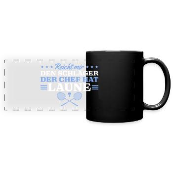 Badminton Spruch Männer Federball - Panorama-Tasse farbig - Schwarz - Vorne