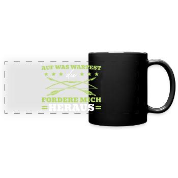 Bogensport Forder mir heraus Bogenschießen - Panorama-Tasse farbig - Schwarz - Vorne