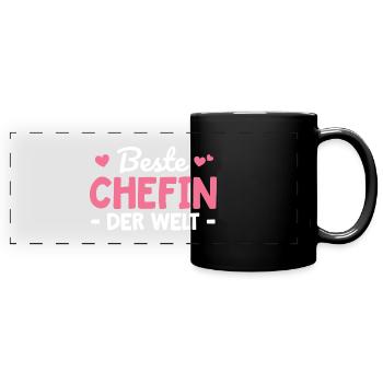 Beste Chefin Geschenk Arbeitskollegin - Panorama-Tasse farbig - Schwarz - Vorne