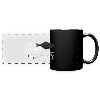 Halibut anglers in Norway/Iceland bigger boat - Full Colour Panoramic Mug - black - Front