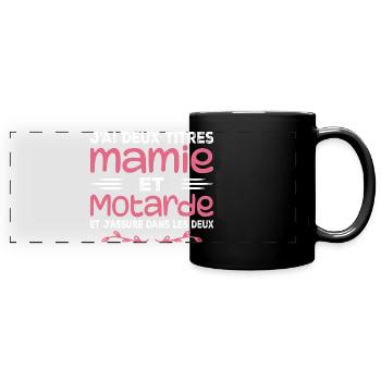 Two Granny and Biker Titles | Grandma | Motorcycle - Full Colour Panoramic Mug - black - Front