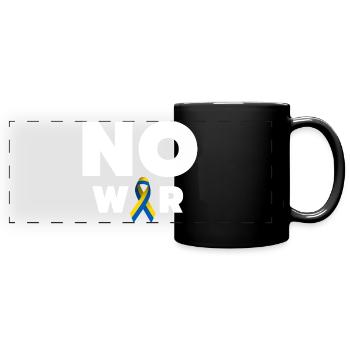 Texte « Pas de guerre » avec ruban de solidarité ukrainien - Mug panoramique uni - noir - Devant