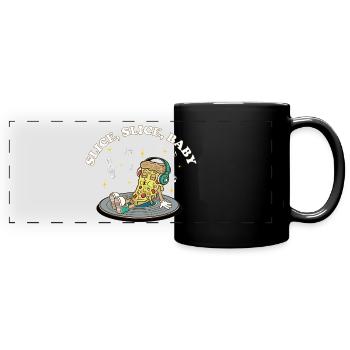 Slice Slice Baby – Lustiger Pizza Spruch Retro - Panorama-Tasse farbig - Schwarz - Vorne