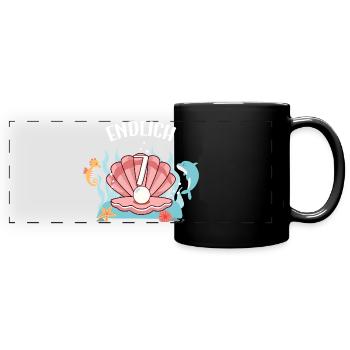 Motif d’anniversaire de coquillage enfin fille de 7 ans - Mug panoramique uni - noir - Devant