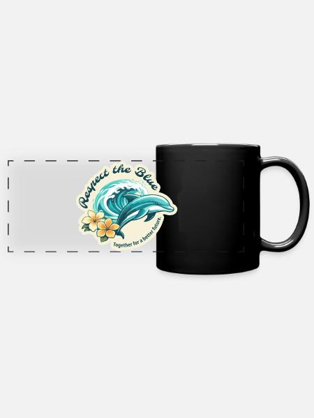 Protect the Blue - Delfin - Panorama-Tasse farbig - Schwarz