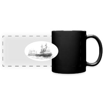 Seeschlepper mit Anhang - Panorama-Tasse farbig - Schwarz - Vorne