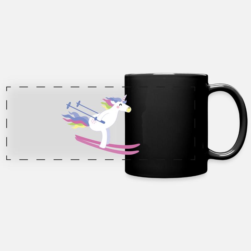 Unicorn on ski - Full Colour Panoramic Mug - black