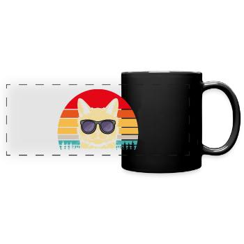 Retro Katze | Katzenliebhaber | Geschenk Katzenfan - Panorama-Tasse farbig - Schwarz - Vorne