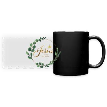 Jésus lettrage roi d'or des rois mon sauveur Euka - Mug panoramique uni - noir - Devant