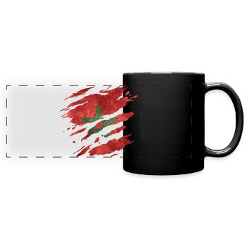 Maroc - drapeau national, rayures, fissures - Mug panoramique uni - noir - Devant