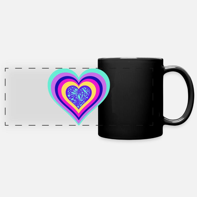 Colorful heart with floral pattern - Full Colour Panoramic Mug - black