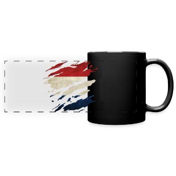 Pays-Bas - Drapeau national, rayures, fissures - Mug panoramique uni - noir - Devant