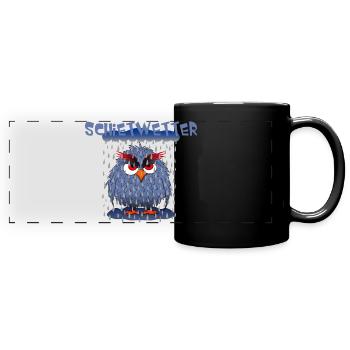 Eule Schietwetter - Panorama-Tasse farbig - Schwarz - Vorne