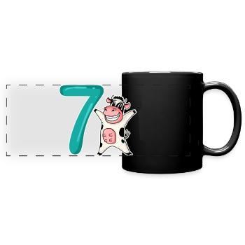 Motif 7ème Anniversaire Vache - 7 ans - Mug panoramique uni - noir - Devant