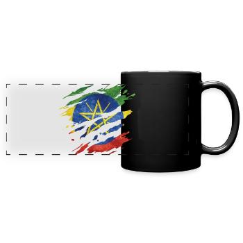 Ethiopie - Drapeau national, rayures, fissures - Mug panoramique uni - noir - Devant