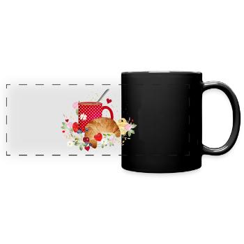 Petit-déjeuner à la campagne – croissant, café et baies - Mug panoramique uni - noir - Devant
