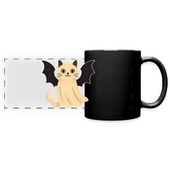 Cuddly cat with bat wings - Full Colour Panoramic Mug - black - Front