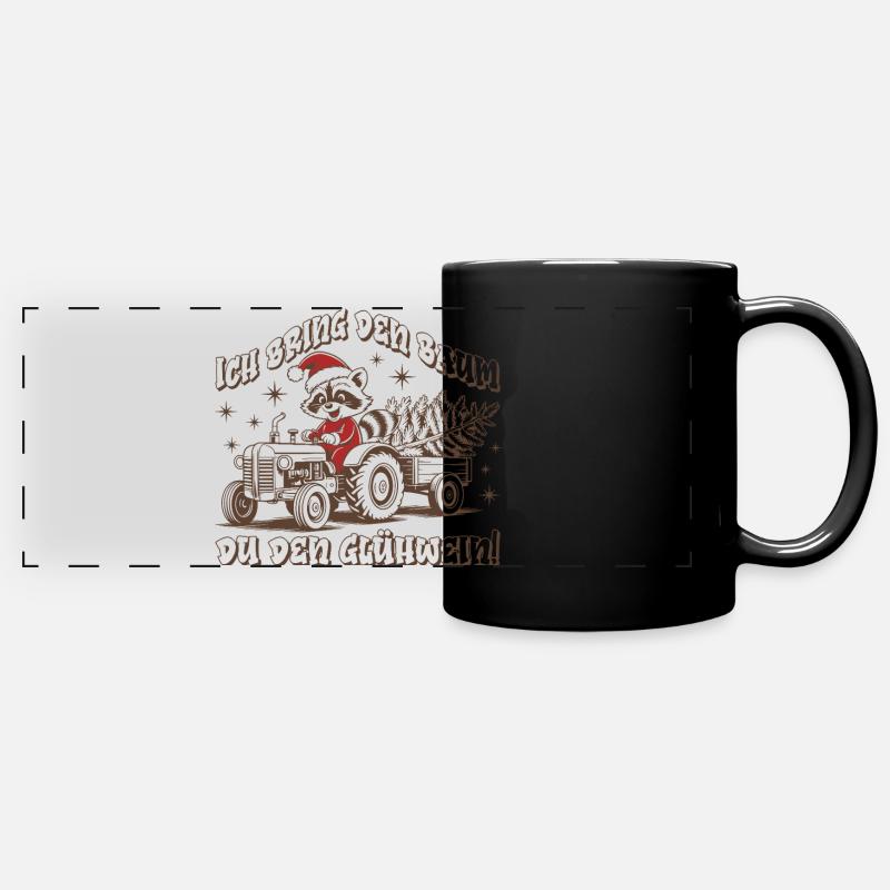 I Bring the Tree – Funny Christmas Tractor - Full Colour Panoramic Mug - black