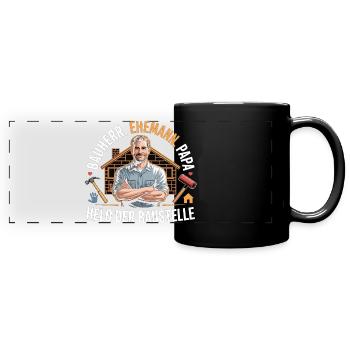 Hero of the construction site – dad, husband & builder - Full Colour Panoramic Mug - black - Front