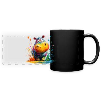Bunter Hippo Splash - Panorama-Tasse farbig - Schwarz - Vorne