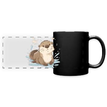 Niedlicher Kawaii-Otter – beruhigendes Naturtier - Panorama-Tasse farbig - Schwarz - Vorne