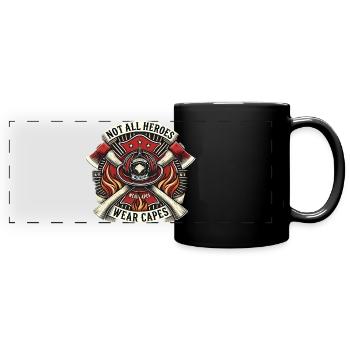 Nicht alle Helden tragen Capes, Feuerwehr  - Panorama-Tasse farbig - Schwarz - Vorne