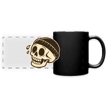 Schädel Totenkopf mit Mütze Design - Panorama-Tasse farbig - Schwarz - Vorne