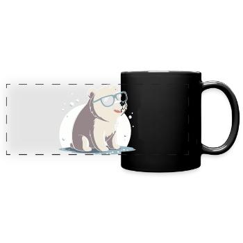 Schicker Eisbär mit Brille - Panorama-Tasse farbig - Schwarz - Vorne