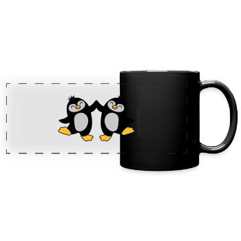 High Five Begrüßung Pinguine - Panorama-Tasse farbig - Schwarz - Vorne
