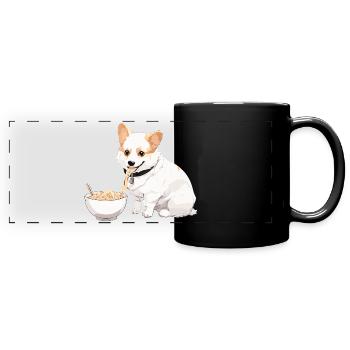 Corgi qui mange des ramens #1 - Mug panoramique uni - noir - Devant