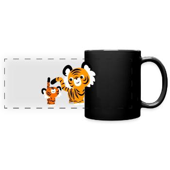 Cute Cartoon Small and Big Tigers by Cheerful - Full Colour Panoramic Mug - black - Front