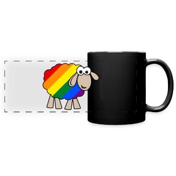 Regenbogen Schaf - Panorama-Tasse farbig - Schwarz - Vorne