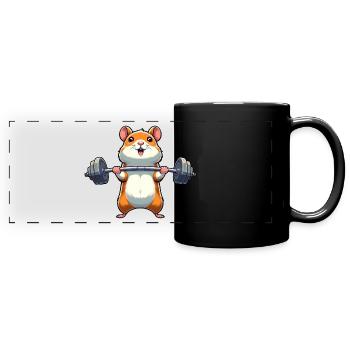 Hamster Power Training: Dumbbell Lifts in the - Full Colour Panoramic Mug - black - Front