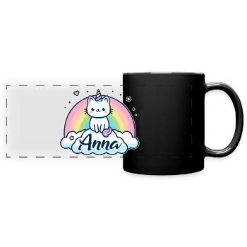 Anna Nom Prénom Chat licorne - Mug panoramique uni - noir - Devant
