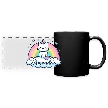 Amanda Nom Prénom Chat licorne - Mug panoramique uni - noir - Devant