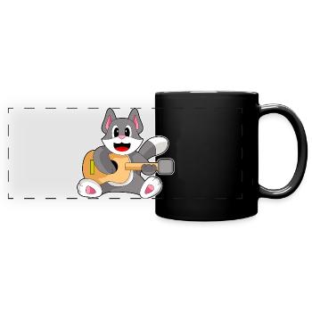 Katze Musiker Gitarre Musik - Panorama-Tasse farbig - Schwarz - Vorne