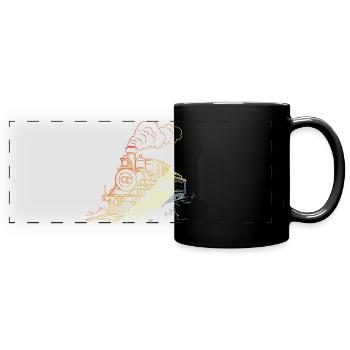 Eisenbahn Line Art - Panorama-Tasse farbig - Schwarz - Vorne