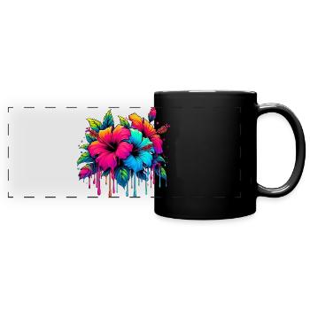 Hibiskusblüten - Panorama-Tasse farbig - Schwarz - Vorne