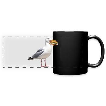 Silbermoewe-mit-Fischbroetchen - Panorama-Tasse farbig - Schwarz - Vorne