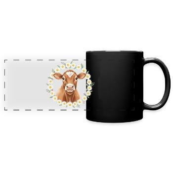 Braune Kuh - Panorama-Tasse farbig - Schwarz - Vorne