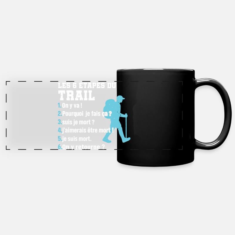 Les 6 étapes du trail humour trail running - Mug panoramique uni - noir