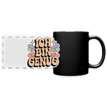 Ich bin genug – Retro Statement - Panorama-Tasse farbig - Schwarz - Vorne