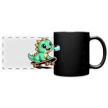 Green Dino Skateboard Hero - Full Colour Panoramic Mug - black - Front