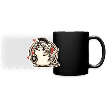 Gladiator Krieger Hamster mit Schild und Schwert - Panorama-Tasse farbig - Schwarz - Vorne