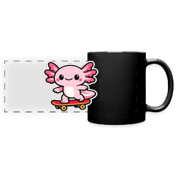 Kuscheliger Skateboard-Drache axolotl - Panorama-Tasse farbig - Schwarz - Vorne